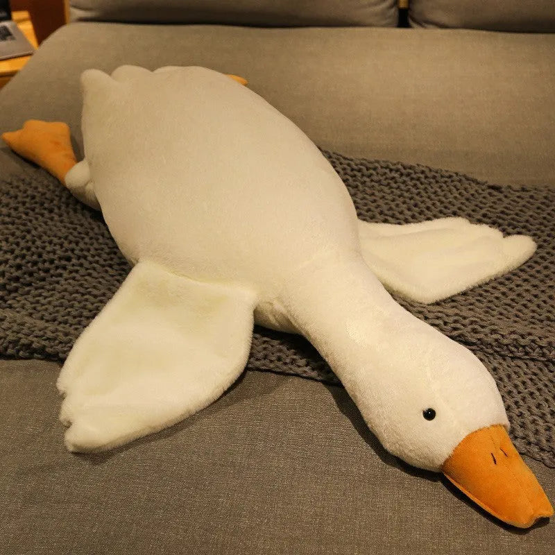 Grand oreiller de poupée d'oie blanche dormir en peluche