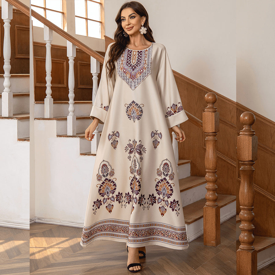 Female Actress's Modest Two-piece Embroidered Sequin Bubble Sleeve Casual Dress