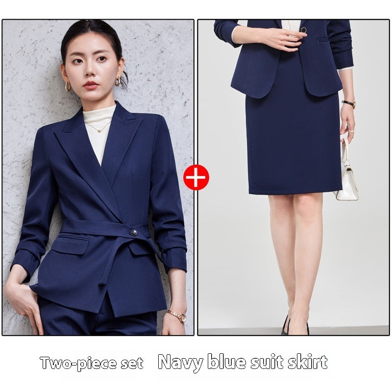Traje de manga larga con cuello pequeño para mujer, camisa, pantalón y abrigo
