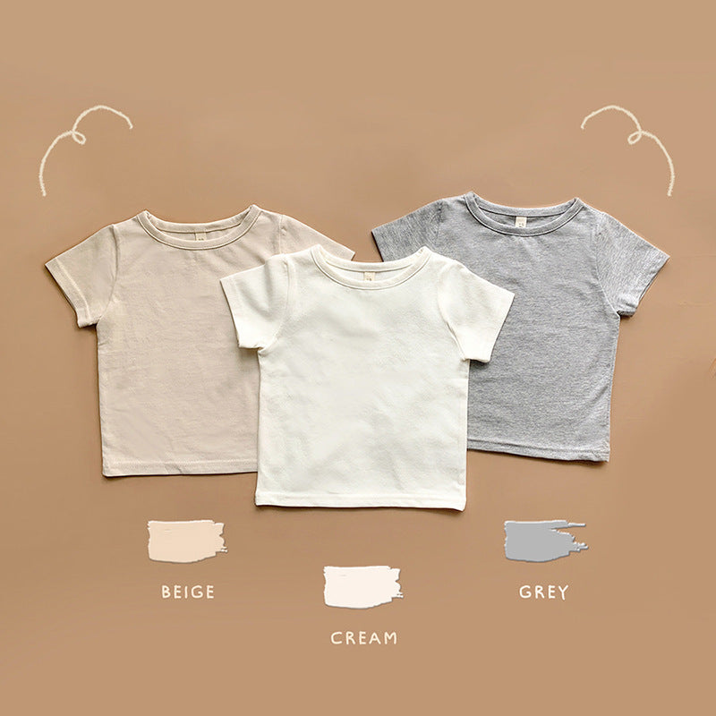 Thin Cute Children's Solid Color Toddler Round Neck Short Sleeve