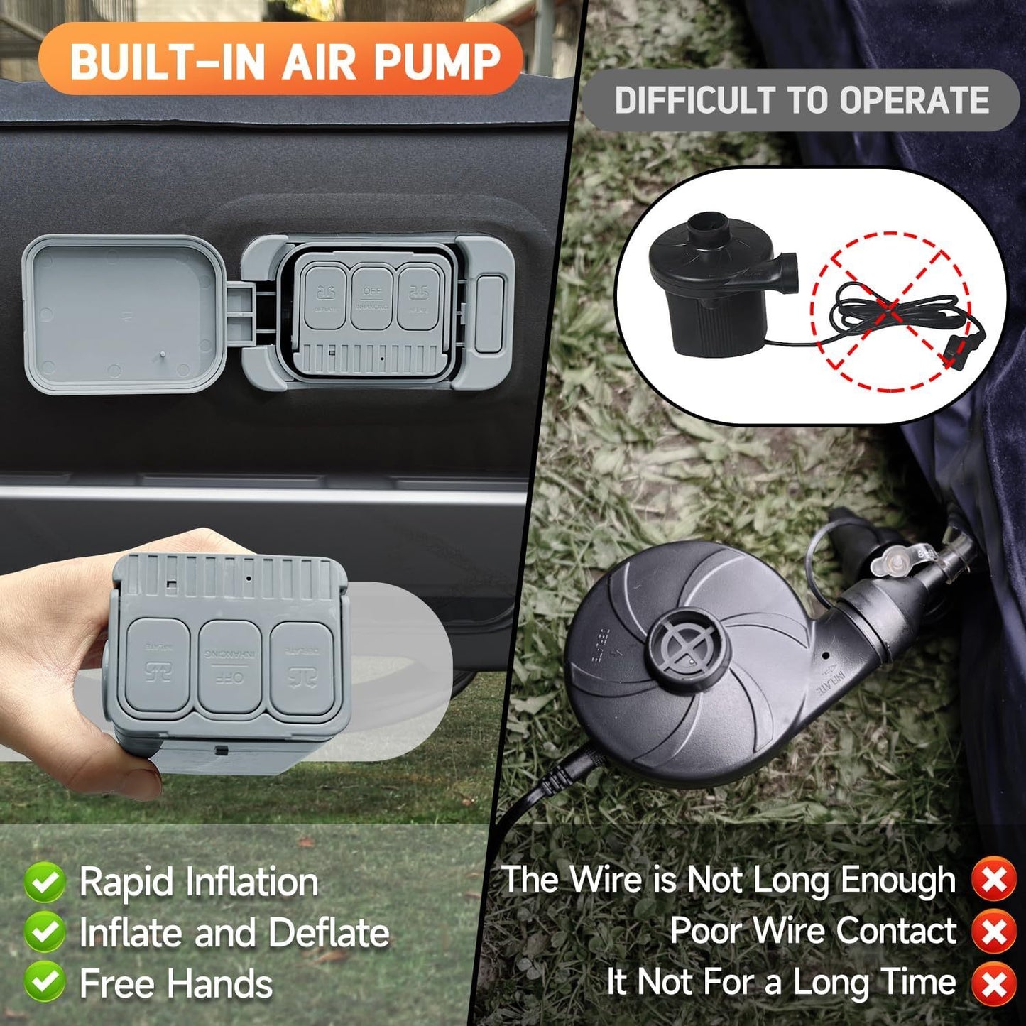 Truck Bed Air Mattress For 5.5-5.8ft Short Beds, Easily Inflates And Deflates With Built-In Rechargeable Air Pump Camping Bed Outdoor Mattress