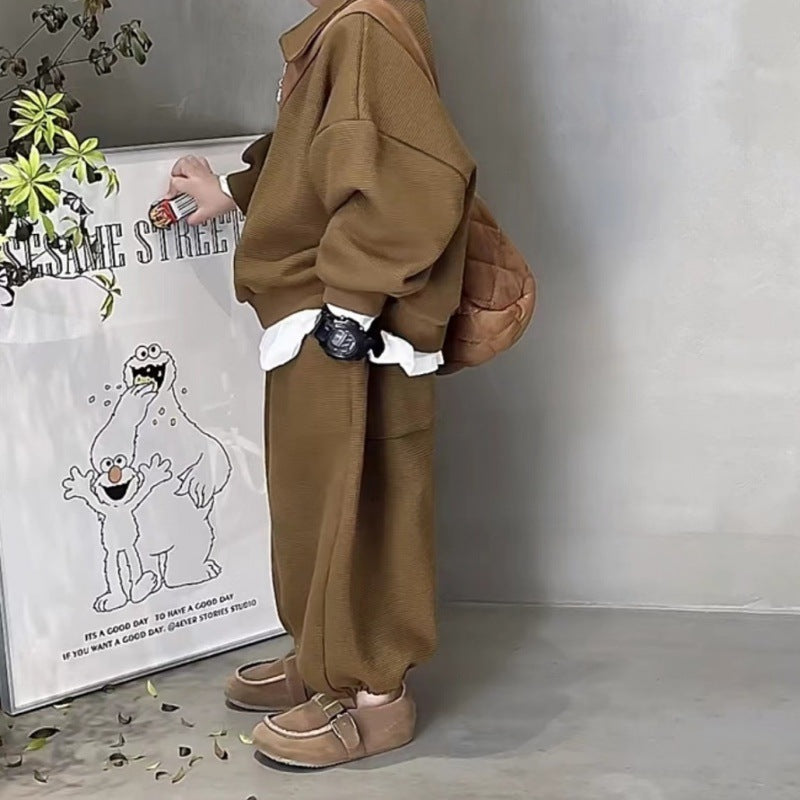 Boys' Simple Waffle Top Pants Suit