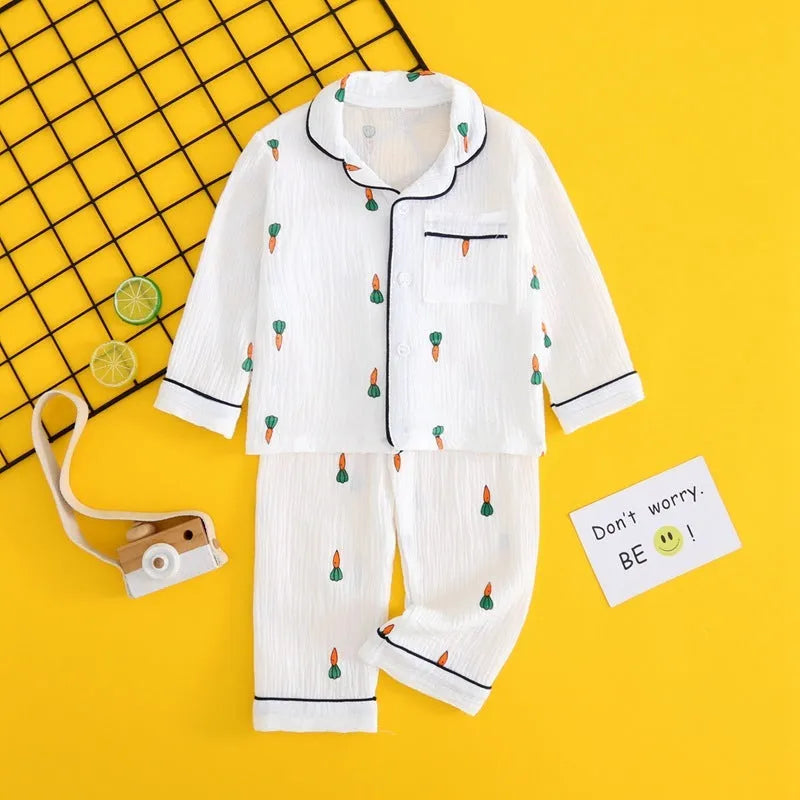 Ensemble de vêtements pour la maison en gaze de coton double couche pour enfants