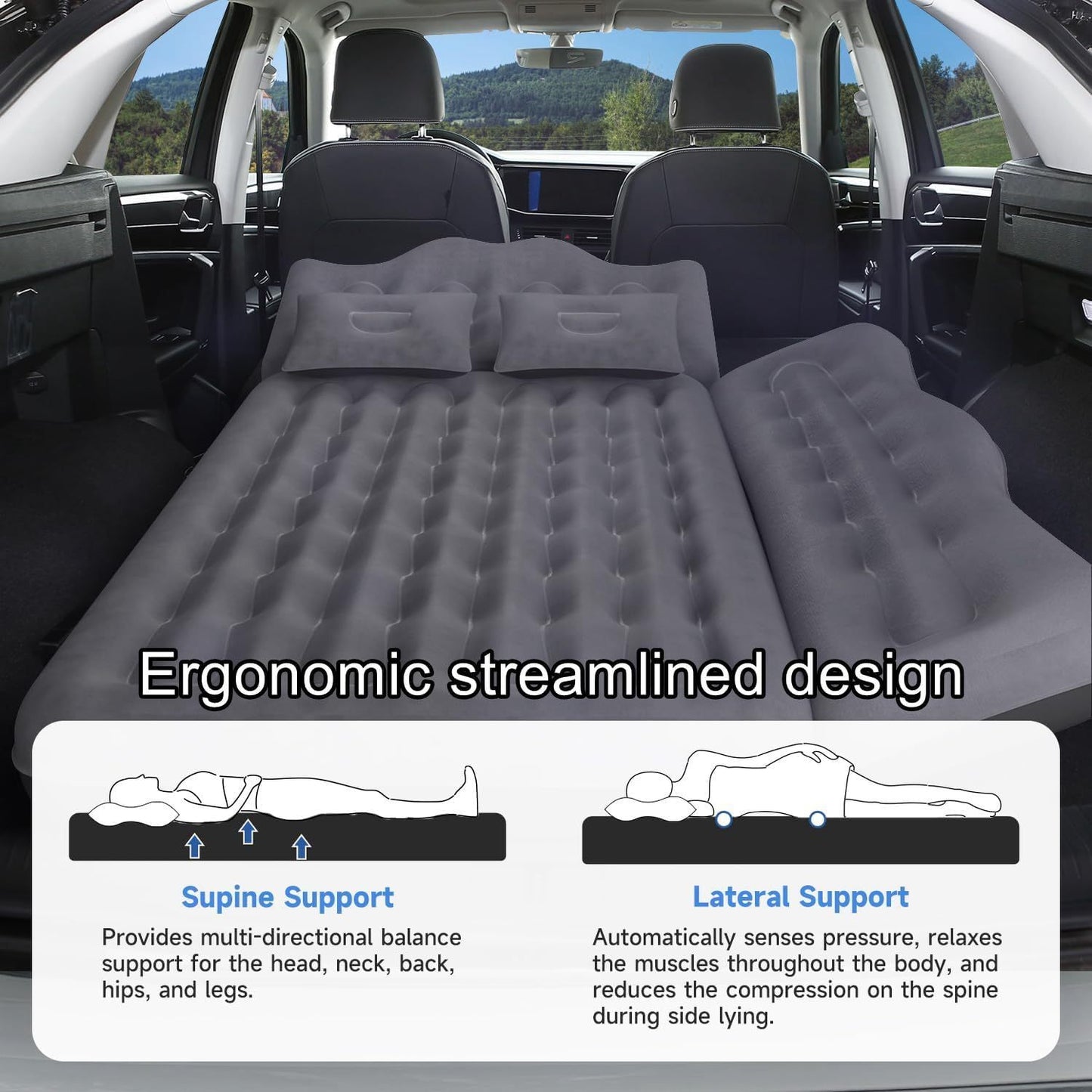 Car Air Mattress, Inflatable SUV Truck Air Mattress Back Seat Camping Bed Thickened Car Sleeping Pad For Travel, Car Bed SUV Mattress With 2 Pillows