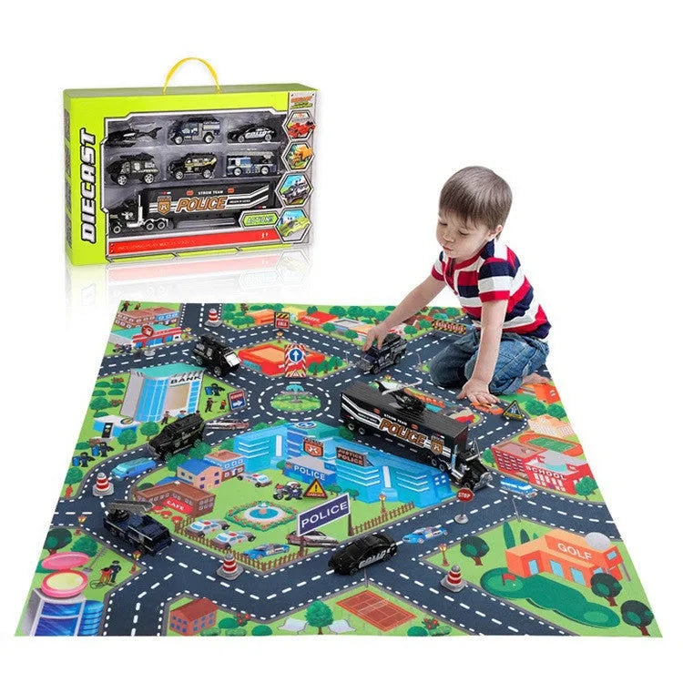 Mini juguete de carreras, alfombra de juego de escena de estacionamiento de coches de ingeniería de aleaciones