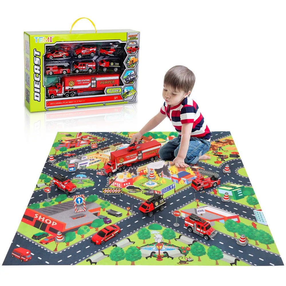 Mini juguete de carreras, alfombra de juego de escena de estacionamiento de coches de ingeniería de aleaciones