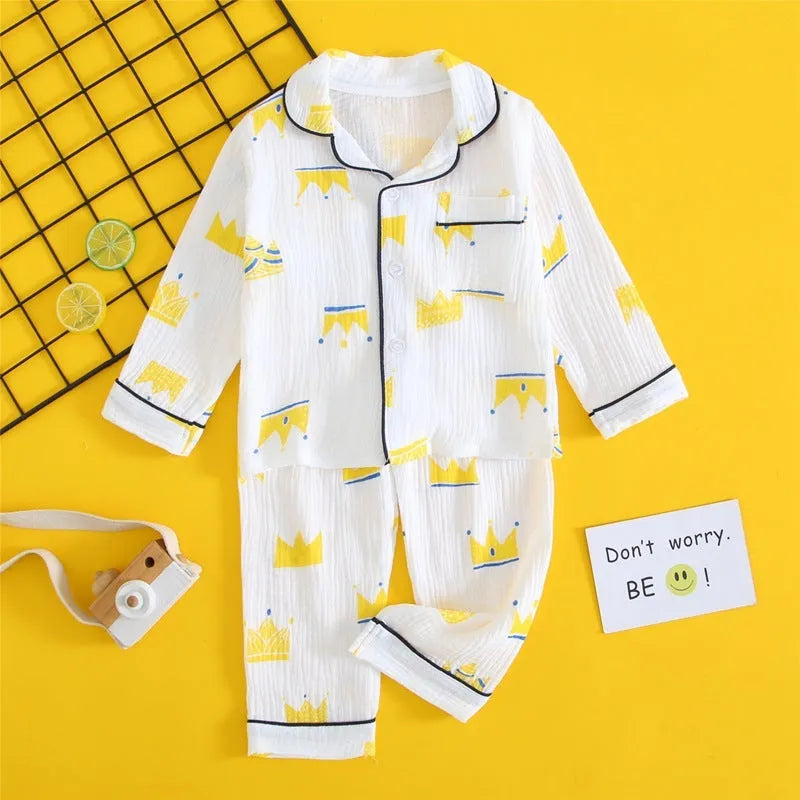 Ensemble de vêtements pour la maison en gaze de coton double couche pour enfants