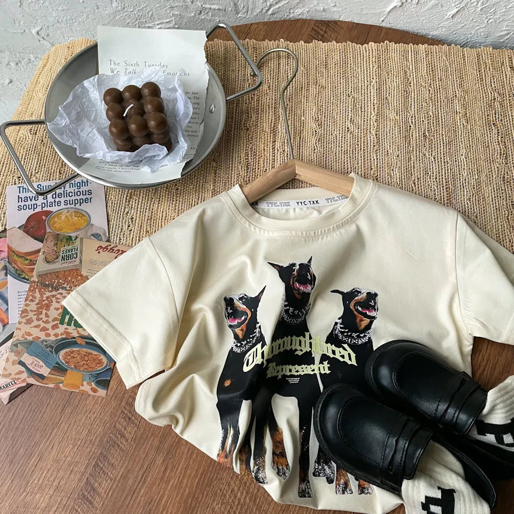 T-shirt tendance pour garçons Doberman Pinscher décontracté