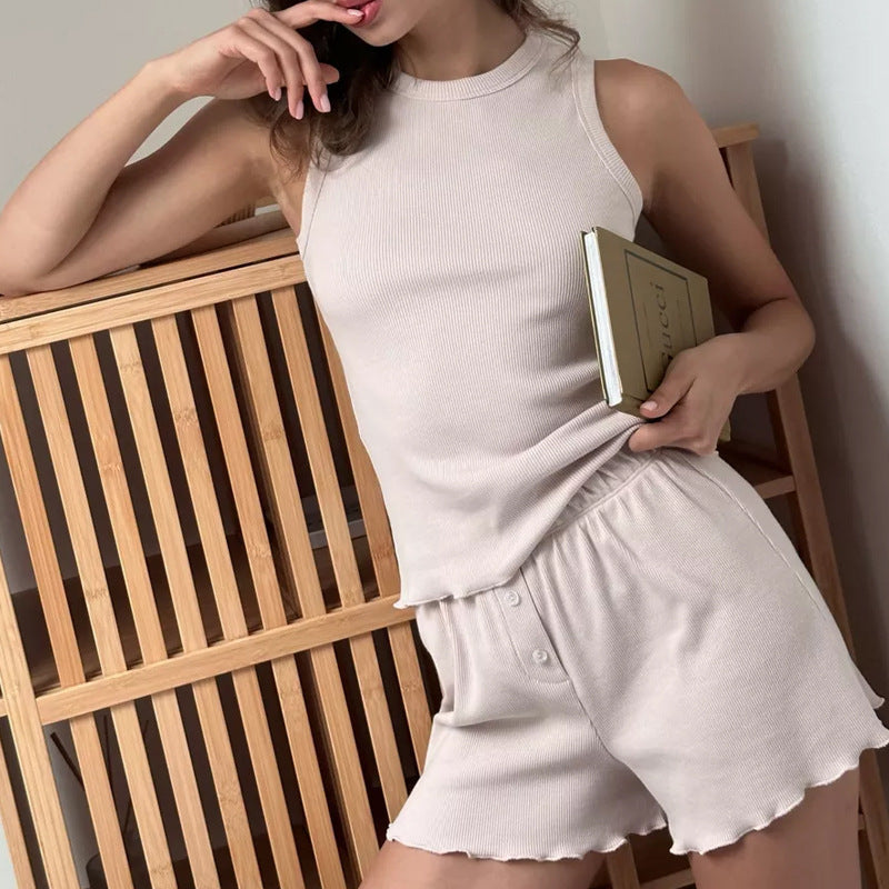 Traje de pijama, chaleco, pantalones cortos, ropa de casa informal, traje de dos piezas