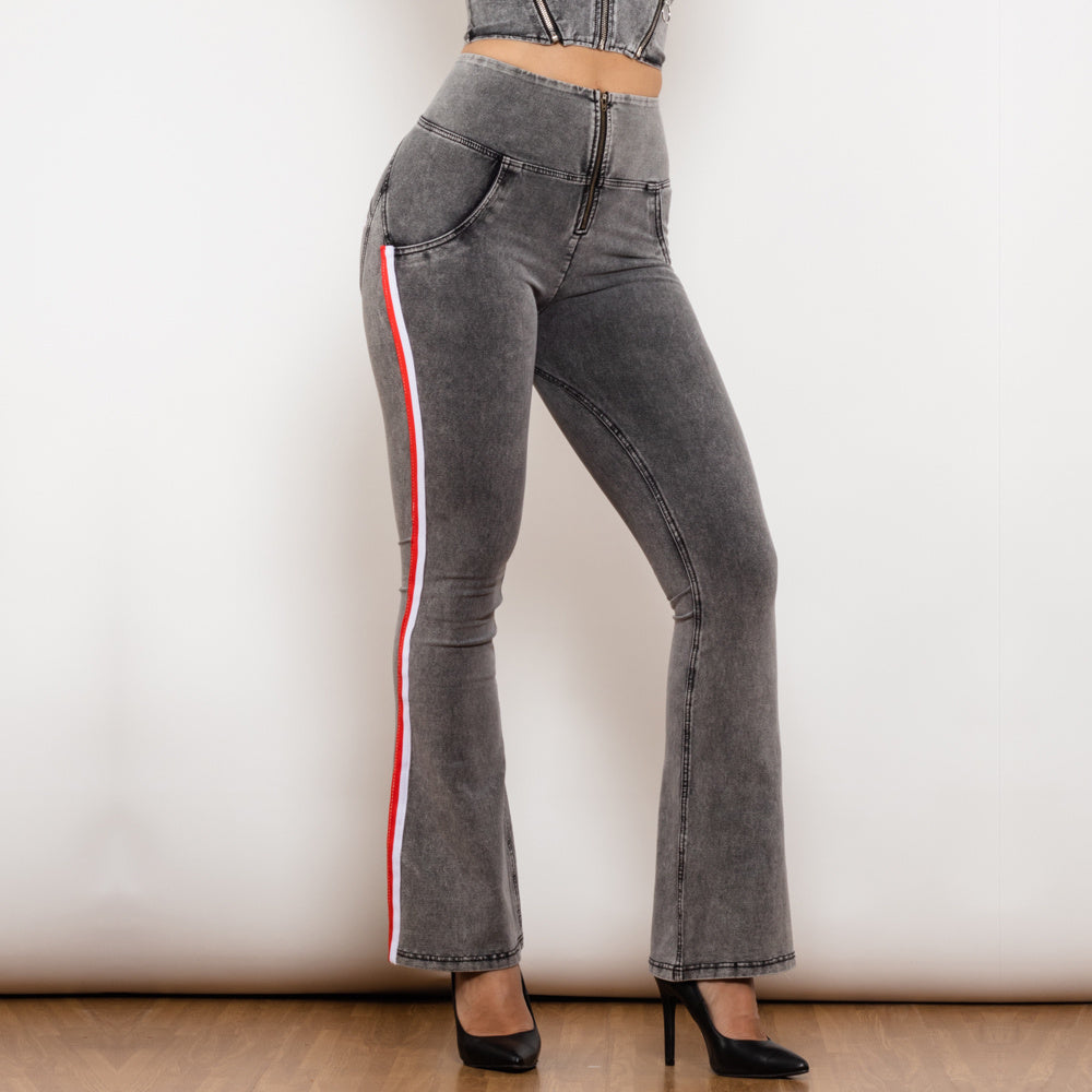 Shascullfites Melody Jeans Push Up Effect Skinny Jeans Sexy Lift Striped Flare Jeans Women's Denim Pants