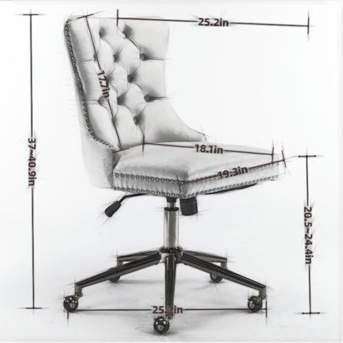 Chaise de bureau à boutons capitonnés en tissu velours, chaise de bureau réglable, chaise de bureau pivotante
