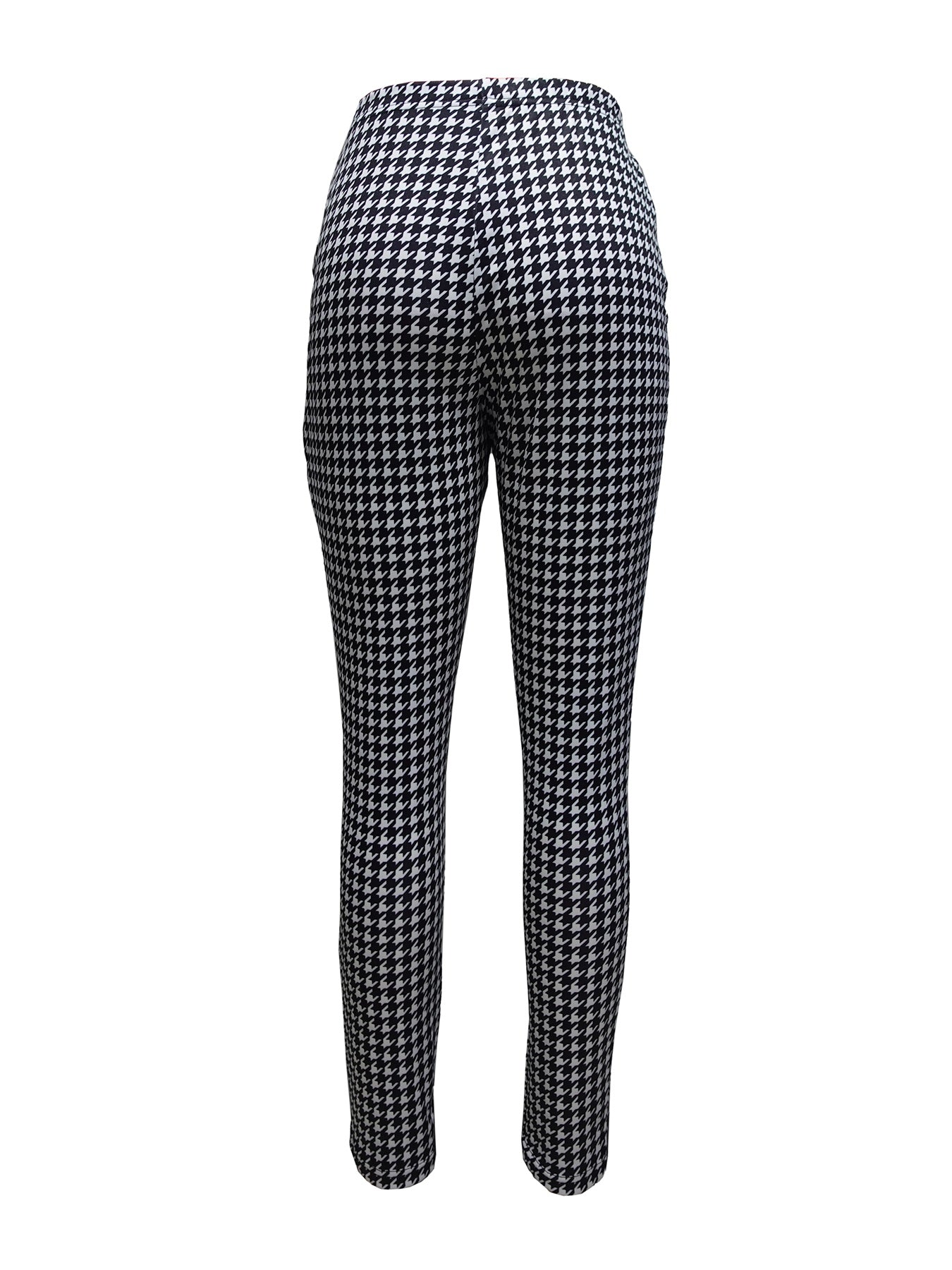 Ladies' Thousand Bird Grid Design Button Casual High Waist Slimming Pants