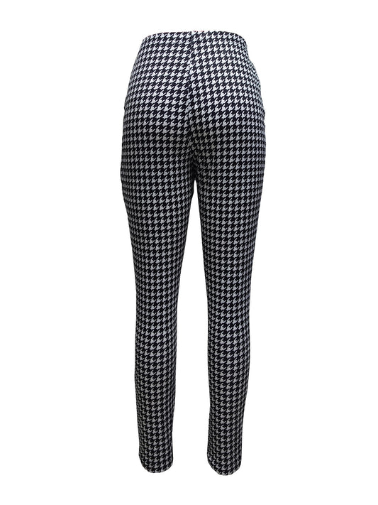 Ladies' Thousand Bird Grid Design Button Casual High Waist Slimming Pants - Enfance-Heureuse
