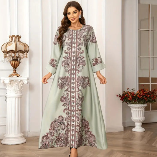 Arab Style Women's Long Robe Printed Dress - Enfance-Heureuse