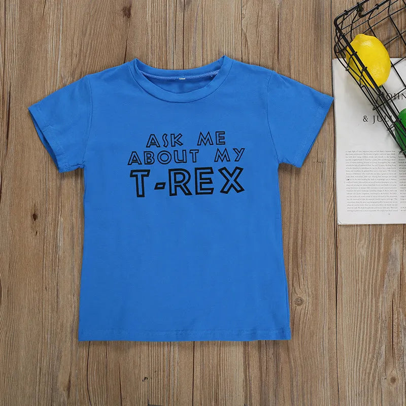 Letter Mask Boy Masked Funny Cartoon Dinosaur Cotton T-shirt - Enfance-Heureuse