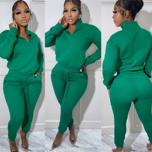 European And American Women's Fashion Sports Zipper Plush Suit