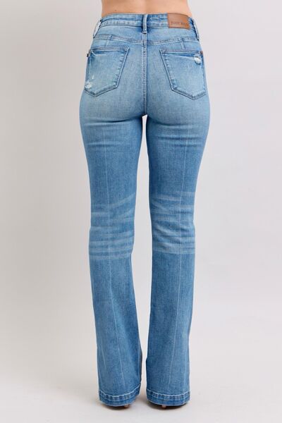 Judy Blue HW Tummy Control Vintage Wash Side Slit Slim Boot Jeans - Enfance-Heureuse