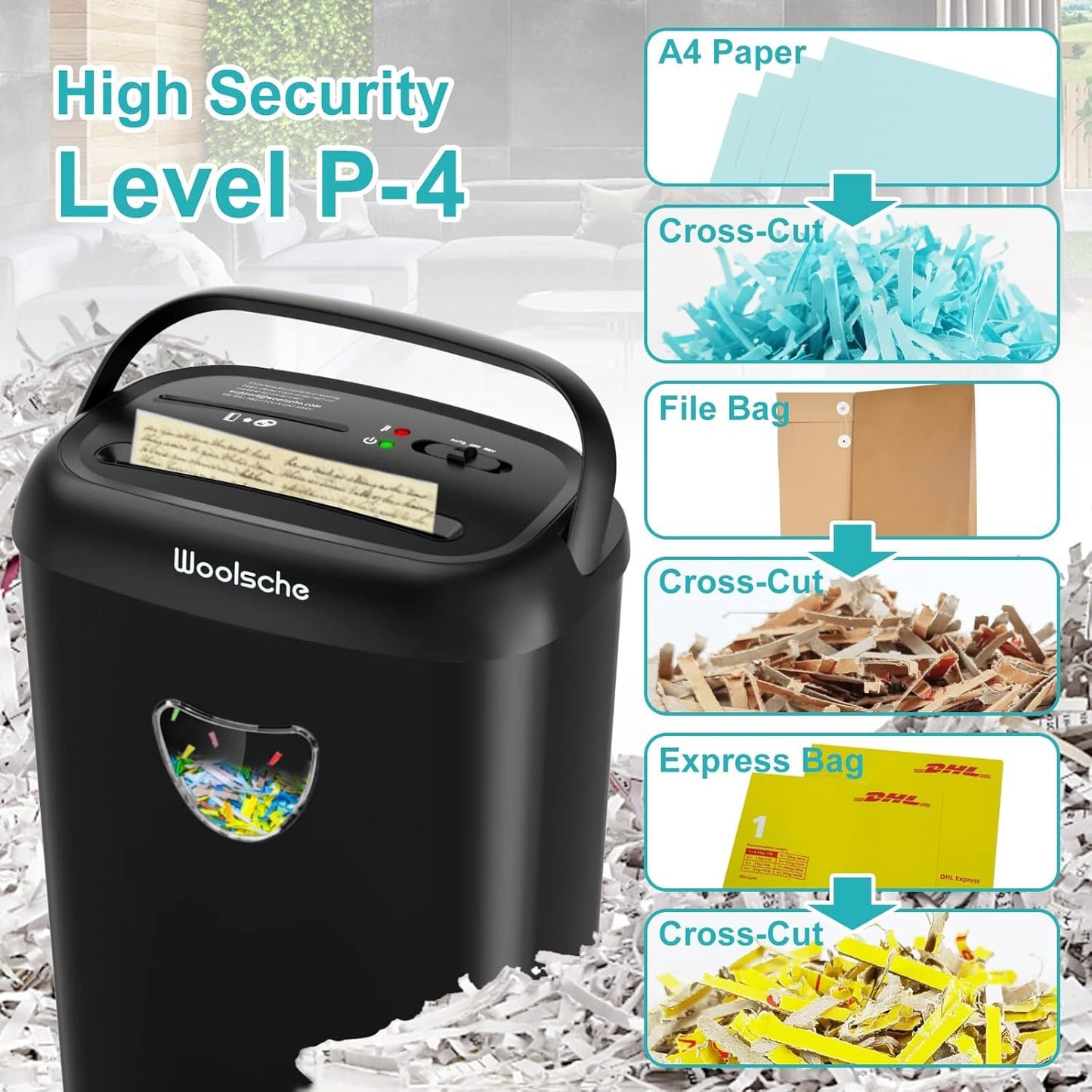 Paper Shredder, 14-Sheet Cross-Cut, 6.6 Gallon Wastebasket, P-4 Security Level, 3 Modes Design - Jam-Proof Heavy-Duty Shredder For Home And Office, FBA Shipping