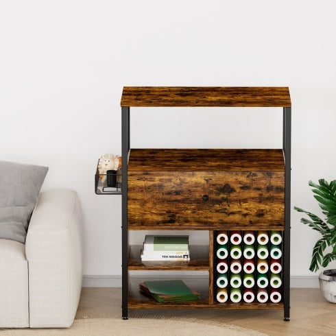 Craft Organization And Storage Cabinet Compatible With Cricut Machines, Crafting Cabinet With Drawer & 25 Vinyl Roll Holder, Craft Table Desk Workstation For Craft Room Home.Rustic Brown.
