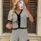 Tied Front Striped Top and Shorts Set - Enfance-Heureuse