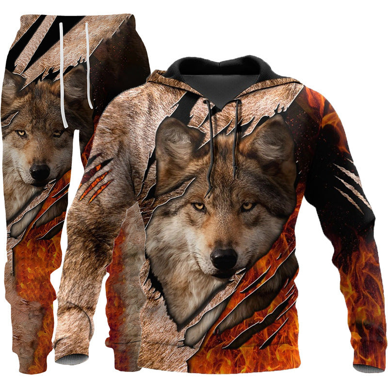 3D Wolf Print Tracksuit Men Sportswear Hooded Sweatsuit Two Piece Outdoors Running Fitness Mens Clothing Jogging Set - Enfance-Heureuse