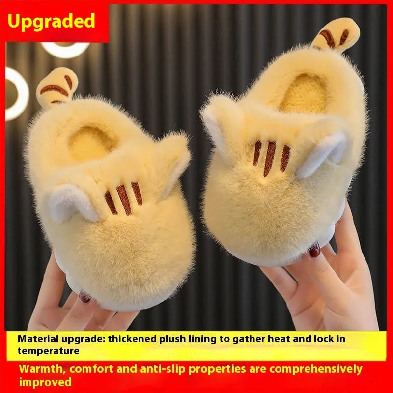 Children's Cotton Slippers, Cute Kitten, Warm And Cold Resistant, Thick Soft Sole - Enfance-Heureuse