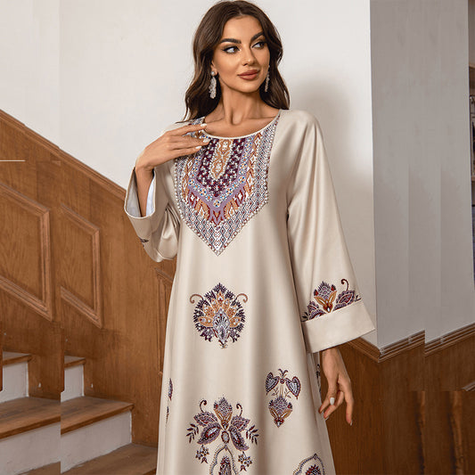 Female Actress's Modest Two-piece Embroidered Sequin Bubble Sleeve Casual Dress - Enfance-Heureuse