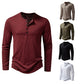 Mens Clothing Long Sleeve T-shirt Fashion Button Henry Collar Tops - Enfance-Heureuse
