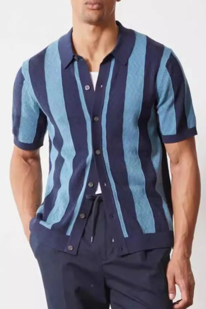 Men's Plus Size Striped Button Down Short Sleeve Shirt - Enfance-Heureuse