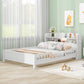 Wood Full Size Platform Bed With Built-in LED Light, Storage Headboard And Guardrail, White - Enfance-Heureuse