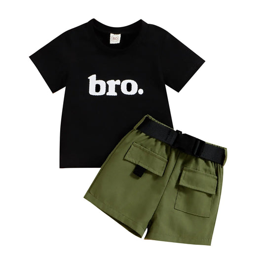 Round Neck Letter Short Sleeve Top Cargo Boys Suit - Enfance-Heureuse