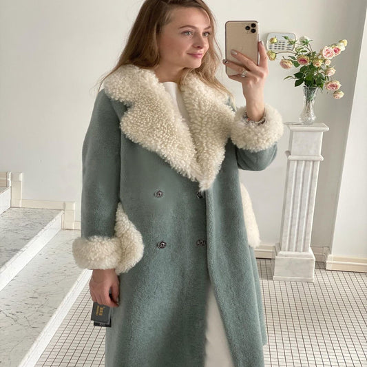 Lamb Wool Long Lapel Pocket Jacket Simple Women's Clothing - Enfance-Heureuse