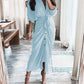 Long Sleeve V Neck Button Print Long Dress Women's - Enfance-Heureuse