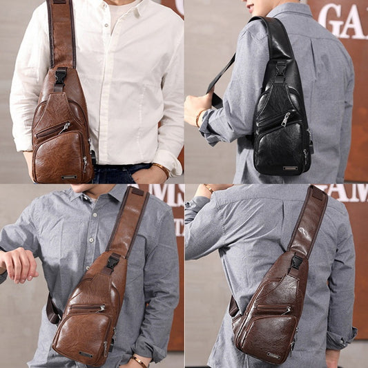 Men USB Charging Bag Men Chest Bag For Custom PU PVC Shoulder Bag Diagonal Package Messenger Travel Bag Cross Body Bags - Enfance-Heureuse
