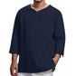 Loose Casual V-neck Top Cotton And Linen Long Sleeve Pullover Shirt Mens Clothing - Enfance-Heureuse