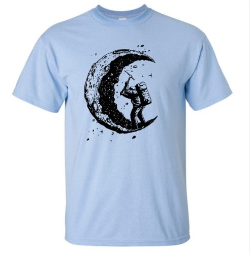 Digging The Moon Print Casual Mens O-neck T Shirts Fashion Men's Tops Men T-shirt Short Sleeve Men Tshirt - Enfance-Heureuse