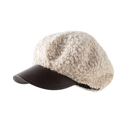 Korean PU Leather Brim Beret Autumn And Winter