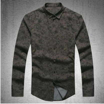 New Fashion Casual Men Shirt Long Sleeve Europe Style Slim Fit Shirt Men High Quality Cotton Floral Shirts Mens Clothes - Enfance-Heureuse