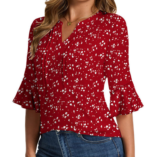 Womens Ruffle 3 4 Sleeve Chiffon Blouses Dressy Casual Trendy Shirts V Neck Business Work Top - Enfance-Heureuse