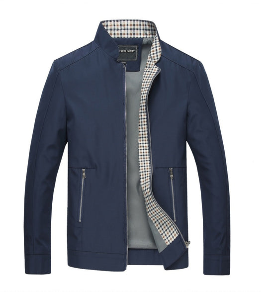 J16-Spring Autumn Jacket Mens Middle Age Business Casual Thin Coat Men Stand Collar Jacket - Enfance-Heureuse
