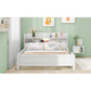 Wood Full Size Platform Bed With Built-in LED Light, Storage Headboard And Guardrail, White - Enfance-Heureuse