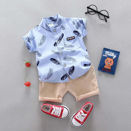 Infantile enfants bébé plume dessin animé chemise à manches courtes Shorts deux pièces costume