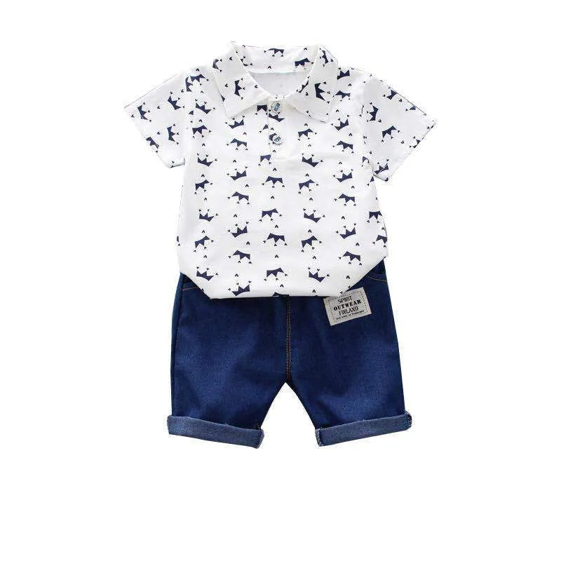 Children's Polo Shirt Suit Summer Male Crown Short-sleeved Baby Clothing - Enfance-Heureuse