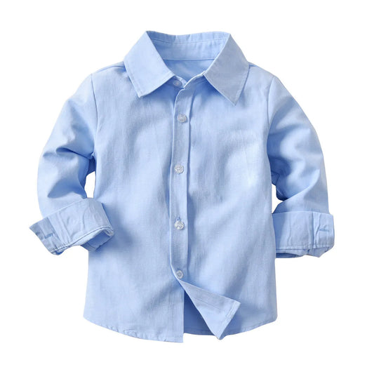 Boy's baby cotton long-sleeved collar shirt denim suspenders trousers suit - Enfance-Heureuse