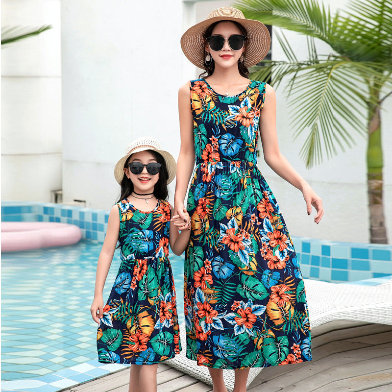 Mother And Daughter Vacation Beach Vest Long Skirt - Enfance-Heureuse