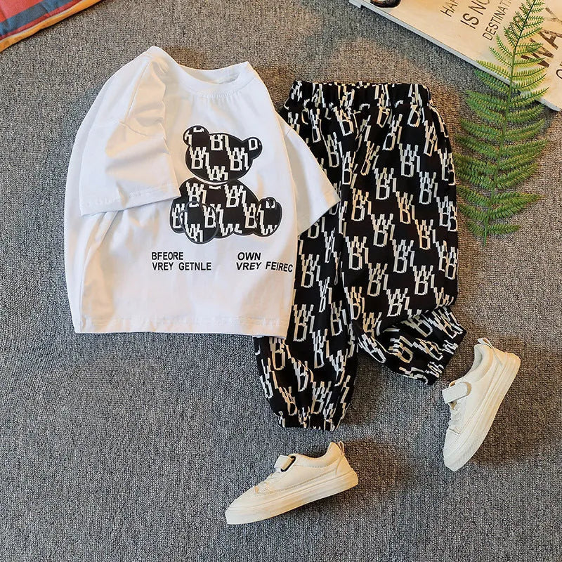 Children'S Summer Short-Sleeved Korean Two-Piece Combed Cotton Children'S Summer Clothes For Boys And Girls - Enfance-Heureuse