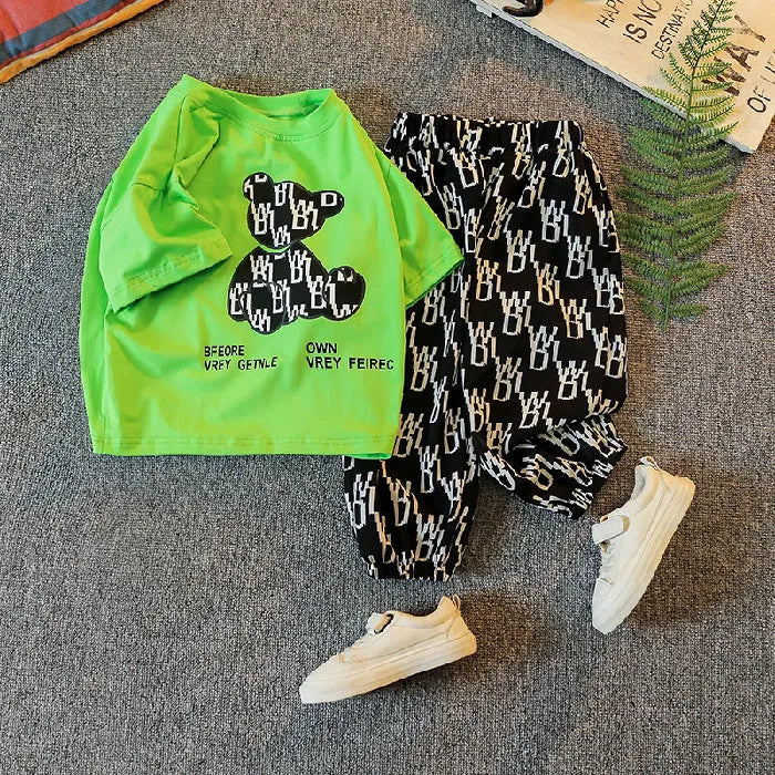 Children'S Summer Short-Sleeved Korean Two-Piece Combed Cotton Children'S Summer Clothes For Boys And Girls - Enfance-Heureuse