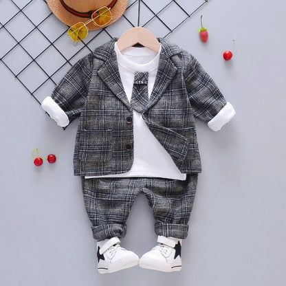 Trois-Pièce Pour Enfants Vêtements Pour Printemps Et Automne Coréenne Plaid Petit Costume - Enfance-Heureuse