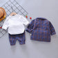 Trois-Pièce Pour Enfants Vêtements Pour Printemps Et Automne Coréenne Plaid Petit Costume - Enfance-Heureuse