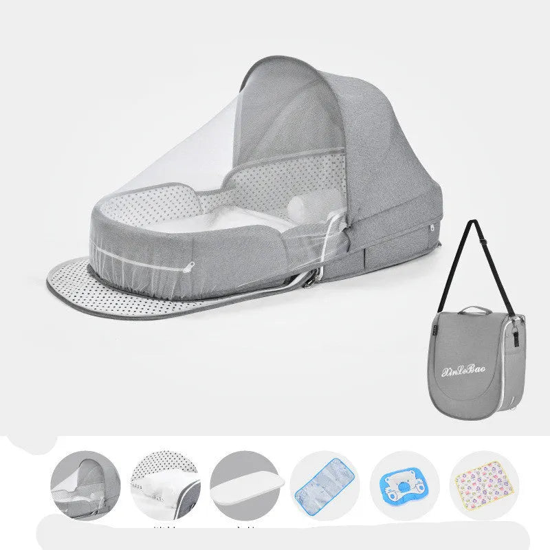 Lit bébé Multifonctionnel Nouveau-Né Pliage Nid Lit Bébé Portable Soleil Protection Moustique Infantile Net Camping Lit Lit Voyage - Enfance-Heureuse